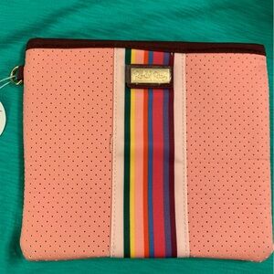 Packed Party Pink Perforated Clutch with Rainbow Stripe
